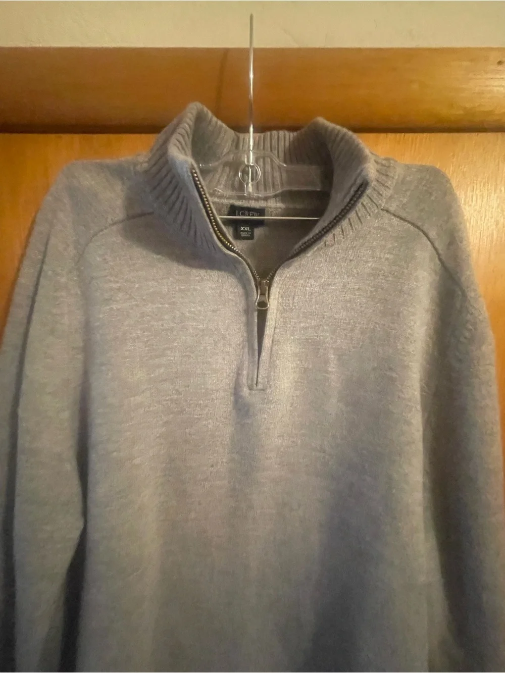 J.Crew  Lambs Wool Quarter Zip Sweater, Gray Mens Sz XXL